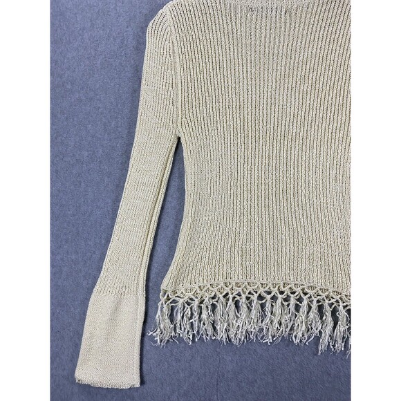 Marco G Sweater Womens Large Beige Fringe Macrame Mock Turtleneck Pullover Boho - Picture 10 of 16